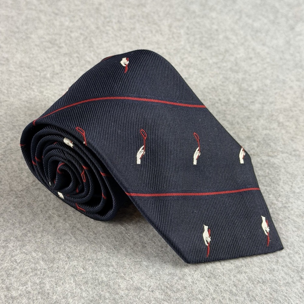 Vintage Alynn Neckwear Silk Tie Navy Red Stripe Hand Loop Snare Novelty 55x3.5"